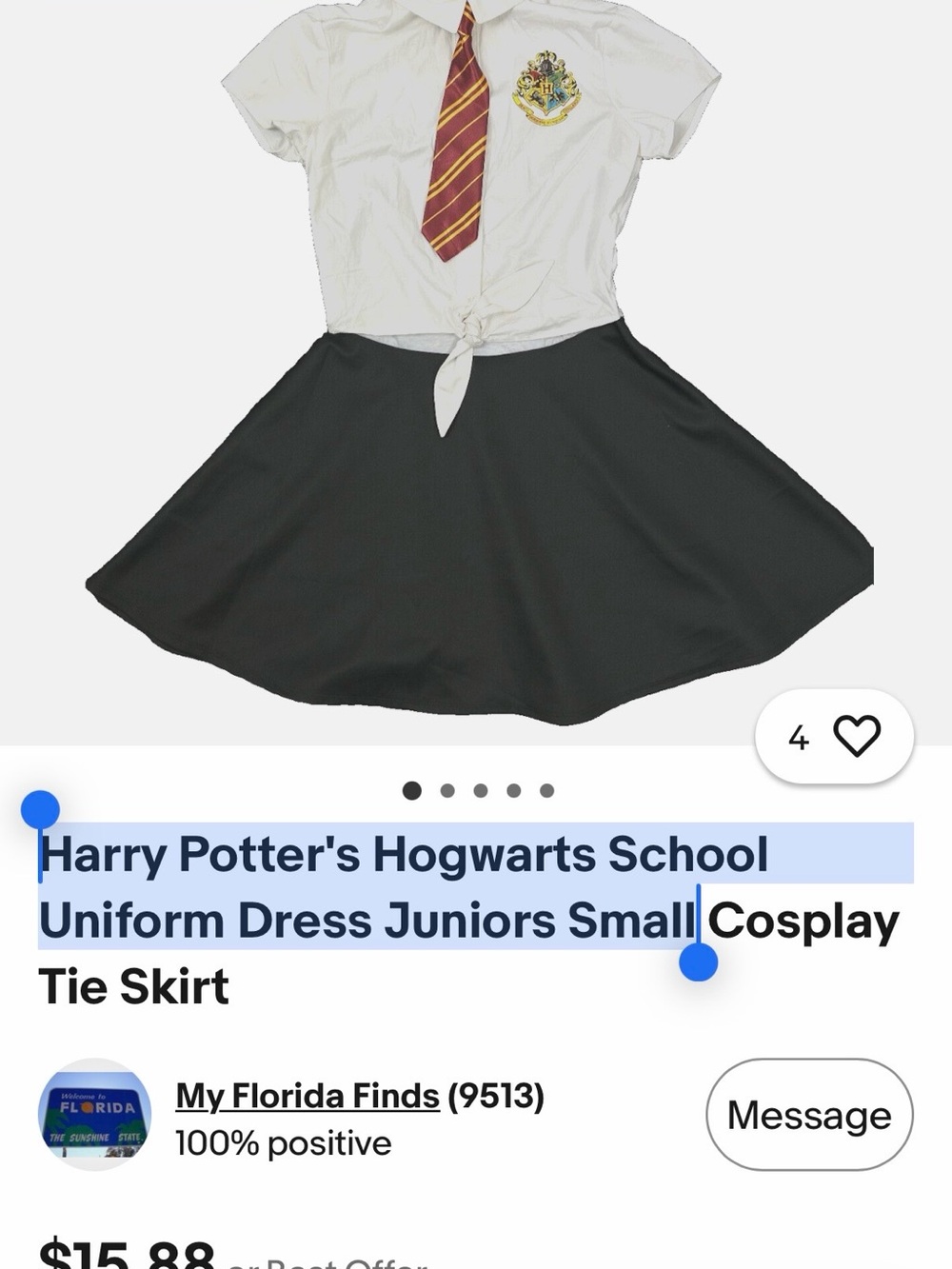 Harry Potter Hogwarts School Costume Dress with Gryffindor Tie - White & Black